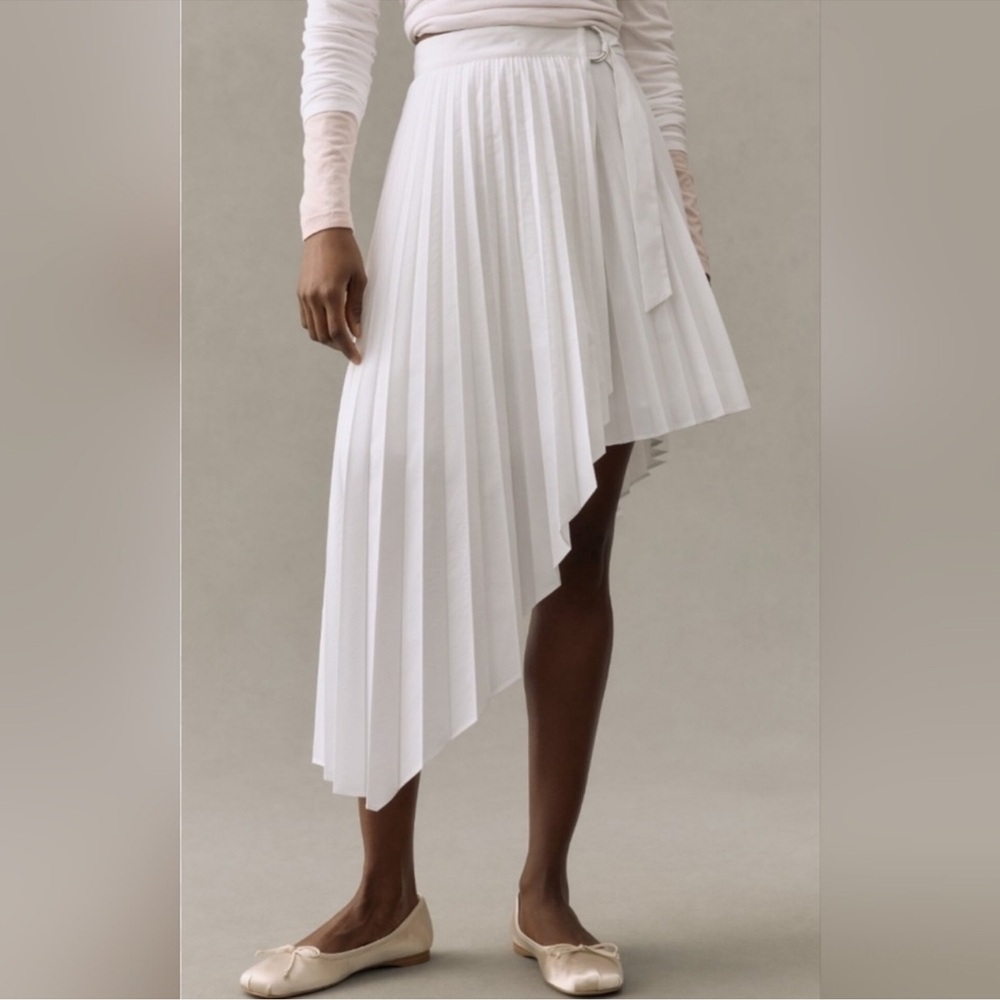 Anthropologie White Asymmetrical Pleated Skirt